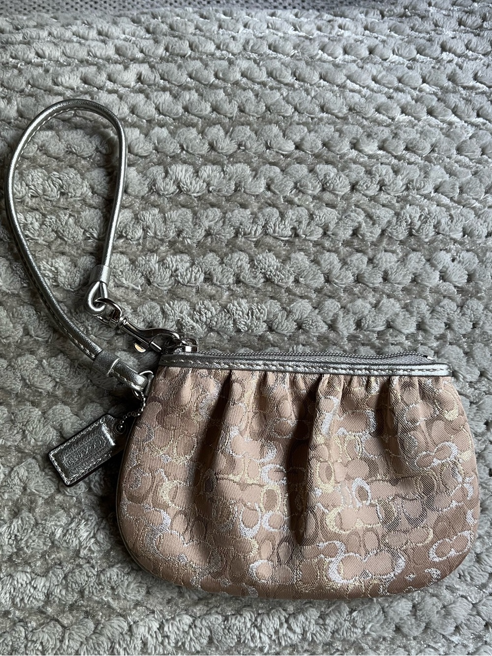 Vintage Coach Small C Signature Metallic Gold, Silver and Tan Jaquard Wristlet
